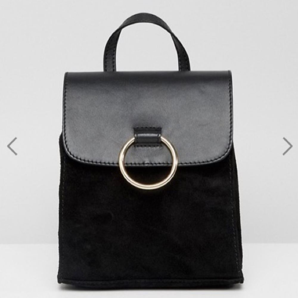 ASOS DESIGN mini suede & leather mix ring backpack